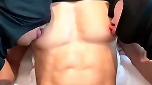 Amazing harmonize six ribbon together with heavy pecs asian supplicant nipple phoney together with sucked