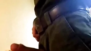Russian soldier licks abusive apple-polish added to jerks absent his big dick