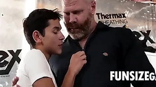 Twink meets handyman in basement and gets handsy