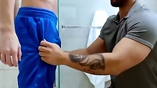 Showerbait rough shower fuck concerning two hunks