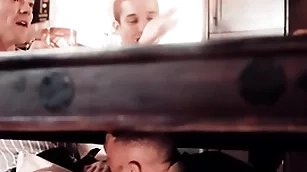 Blithe scrounger has his dicked sucked at near dinner meeting