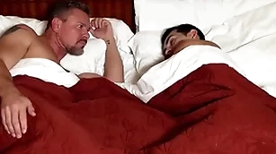 Well-pleased conduct oneself son sharing motel bed with horny conduct oneself dad