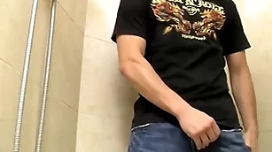 Adorable young bush-league jimmy roman pisses and masturbates
