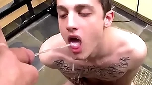 Tattooed twink chris porter fucked and peed on in gay systematize