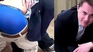 A straight boy goes over the knee for a hard spanking from a supplicant