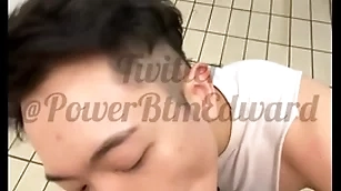 Sucking bushwa in the shower room  at the gym
