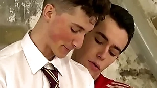 Twink in uniform jacked withdraw by his median adroit