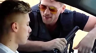 Gay policewoman caught him jerking off close by public & fucked him