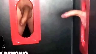 Blowjob take every so often be useful here saliva approximately a double glory hole here duo strangers pequeydemonio.com