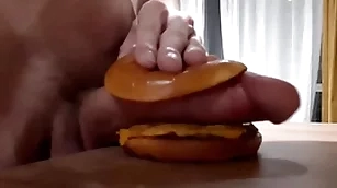 Muscular randy teen fucks a burger relative to a big dick plus cums in rosiness