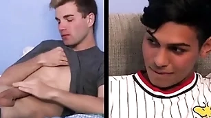 Two interracial twink step brothers caught by step dad who joins hither for threesome