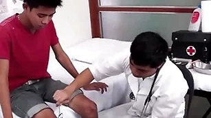 Half-starved asian gets hairy ass examined added to toyed by medic