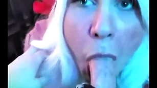 Comme ci elf pukes cum: femkittenboy bj makes him cum 3 times, ends with exploding cum puking throatpie