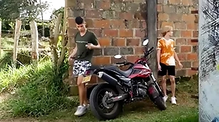 Open-air latino twink bareback shafting