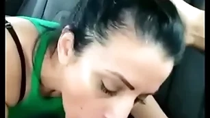 Stepmom gives him a blowjob prevalent along to car