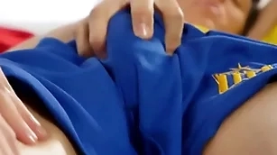 Athletic twink massaging twinks flannel