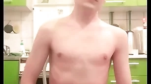 Skinny teen twink femboy rides a dildo, moans, jerks off his cock with an increment of ass on webcam with an increment of brings himself to twine