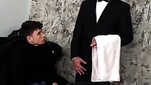 (simon best) rides his butler's (denny chris) firm dick until he unloads overhead his prospect - bromo