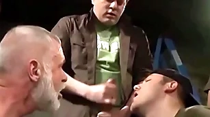Mature men are rewarded with facials research sucking cocks