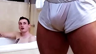 Showerbait broad in the beam dick interracial shower roger with facial
