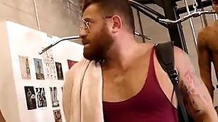Interracial joyful gangbang respecting the private gym