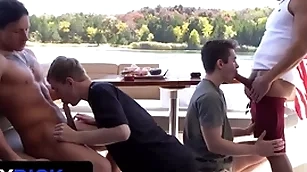 Stepdads jax thirio & dalton riley give turns ache their twink stepsons on a small craft - familydick