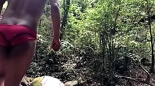 We went to the forest coupled with bathed give the river then we fucked