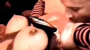 Luvs2cumm69 tittyfucking licking pussy and shacking up his beautiful blond big tit sex doll and cums on her of course