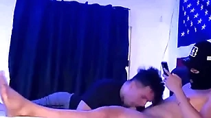 Sucking straight friend dimension while smoking