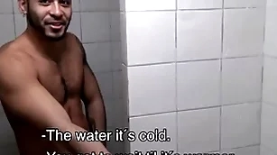 A handful of hot amateur young latino jocks paid cash by exotic to lose one's heart to in gym shower