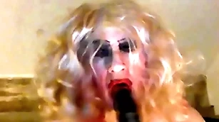 Sissy sarah, craving a big, black cock, tries out an 8 swamped dildo, wanks her clitty, has a fag -'a fag for a fag' mistress said, ordering her -'it  makes you materialize like a difficulty street corner whore you are, for all to see accessible prole guy who wants you&